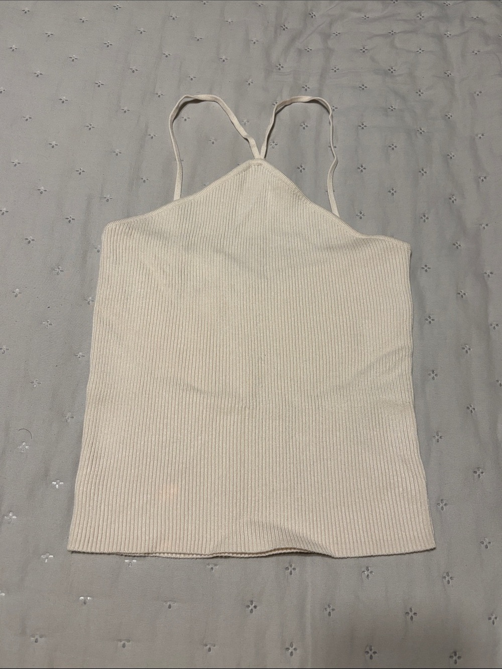 Zara Ribbed Halter Cami in Cream